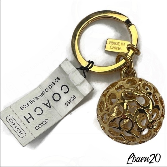 Coach 92415 3D Signature C Gold Sphere Keychain Fob NWT Vintage - Picture 3 of 5